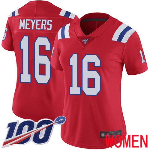 New England Patriots Football #16 100th Season Limited Red Women Jakobi Meyers Alternate NFL Jersey->youth nfl jersey->Youth Jersey